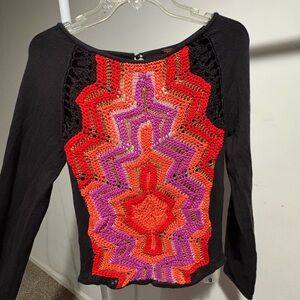 Free People Crochet Black Sweater